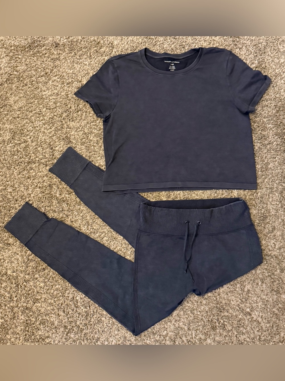 Harmony Balance Charcoal Cropped Tee & Ribbed-Waist Set